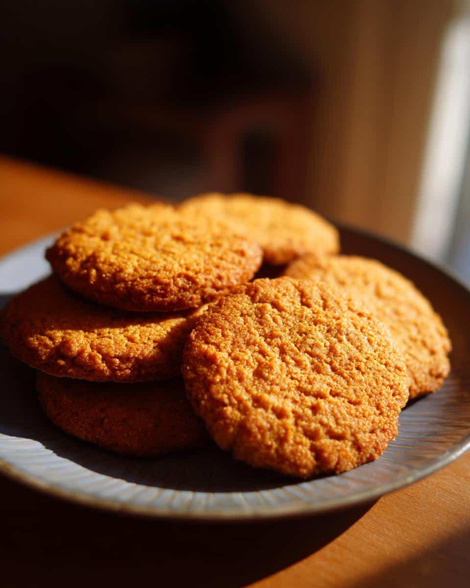 A stack of homemade 2-Ingredient Pumpkin Dog Treats on a blue plate, ready to be served to your furry friend.