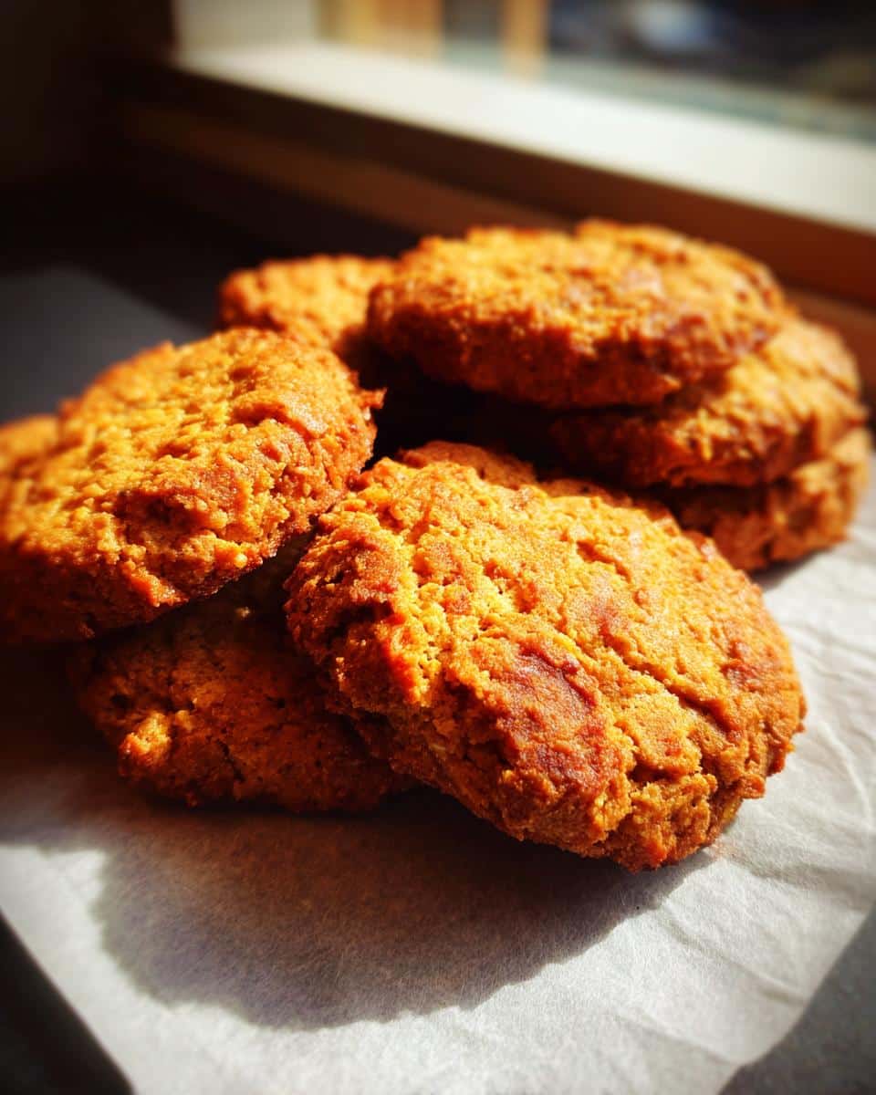 A pile of freshly baked Apple and Banana Dog Treats, golden brown and ready to be enjoyed.