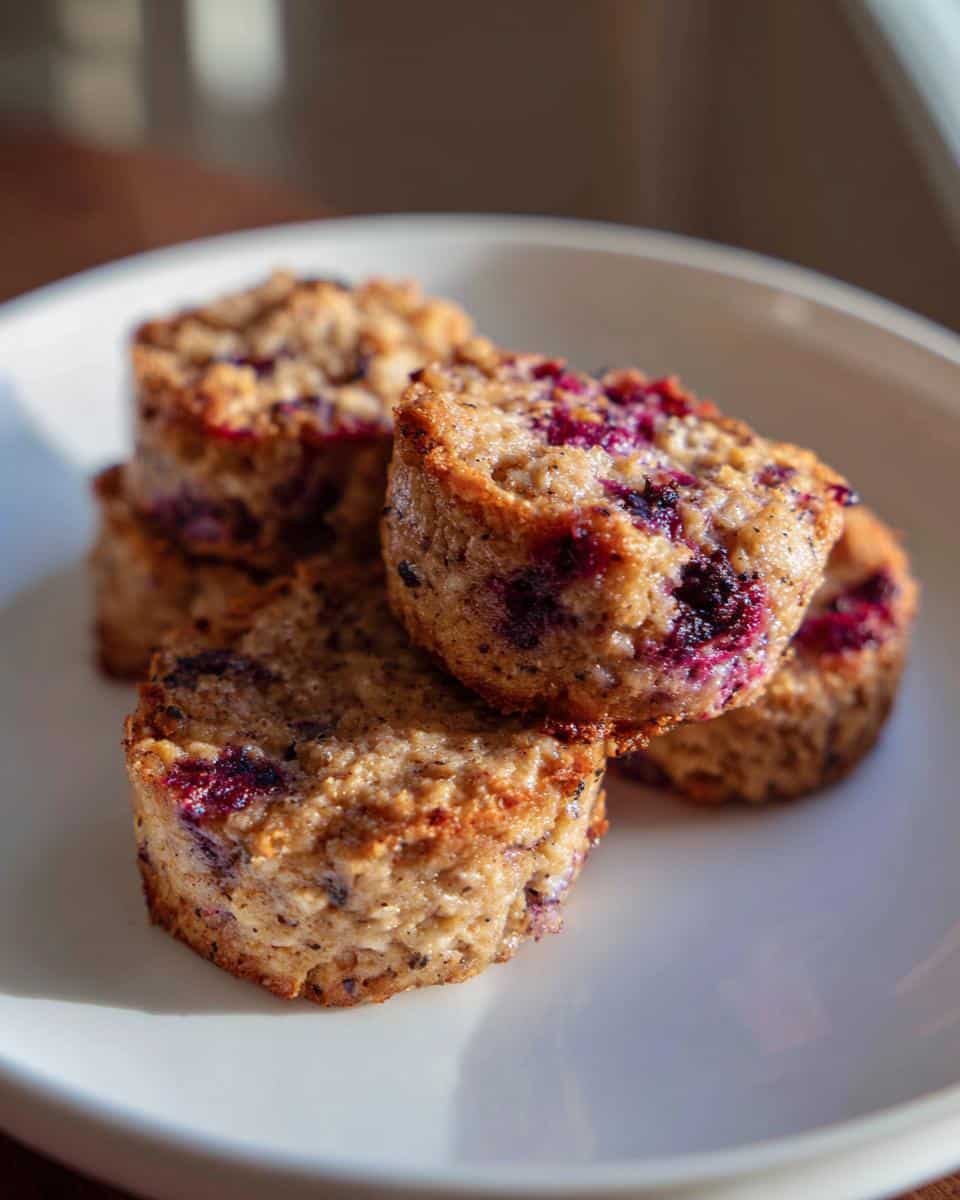 A stack of homemade Apple Blueberry Dog Bites on a white plate, ready to be served as a tasty treat.