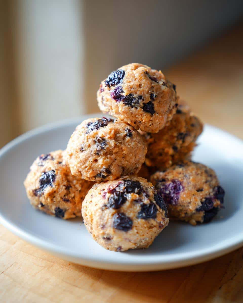 A stack of homemade Apple Blueberry Dog Bites on a white plate, ready to be served as a tasty treat.