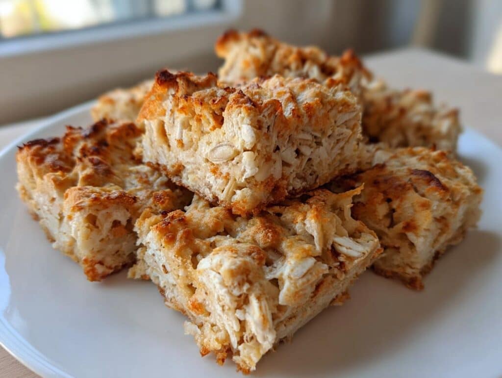 A pile of freshly baked Chicken and Rice Dog Treats on a white plate, ready to be served.