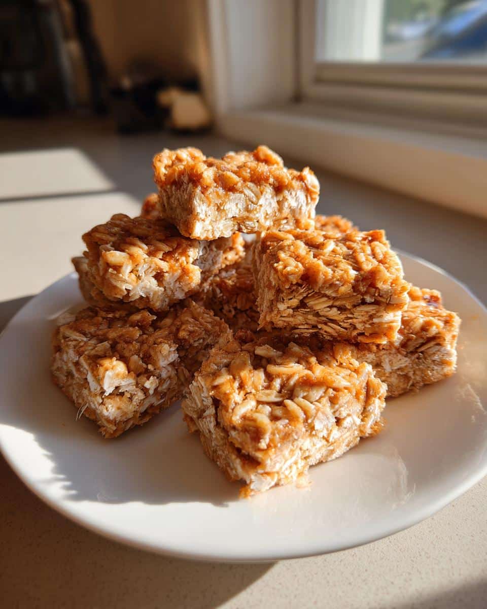 A stack of homemade Chicken and Rice Dog Treats on a white plate, ready to be served.