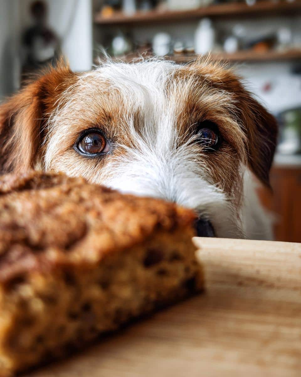 A dog longingly stares at Apple & Cinnamon Bars, a delicious and healthy treat for dogs.