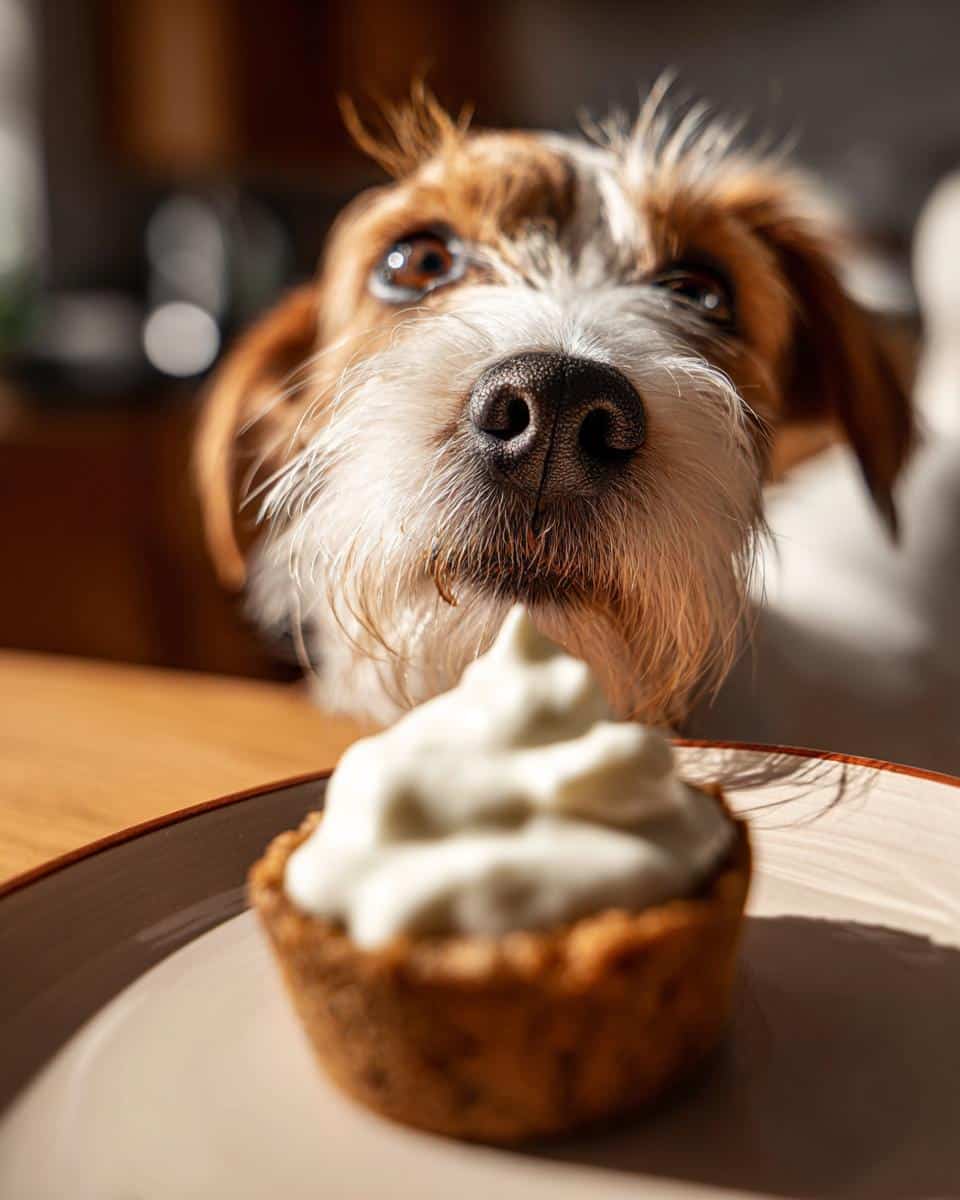 Close-up of a dog eagerly looking at a taco-shaped treat for Taco Tuesday for Dogs.