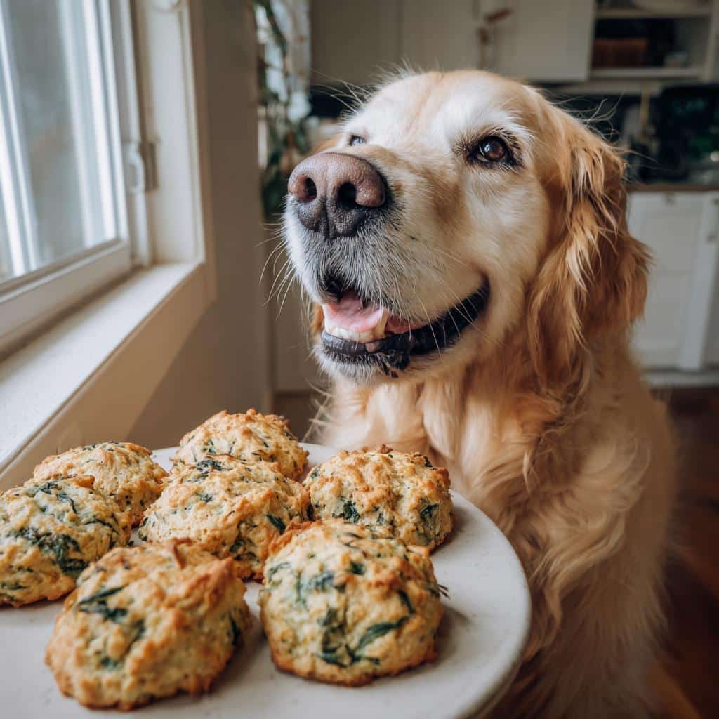 A golden retriever looks longingly at a plate of homemade dog treats. Not Frozen Coconut Mango Cubes.