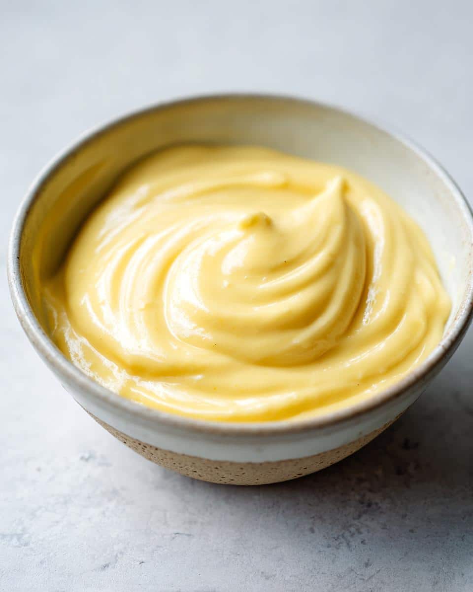 A bowl of creamy, yellow Homemade Banana Smoothie for Dogs, ready to be served as a tasty treat.