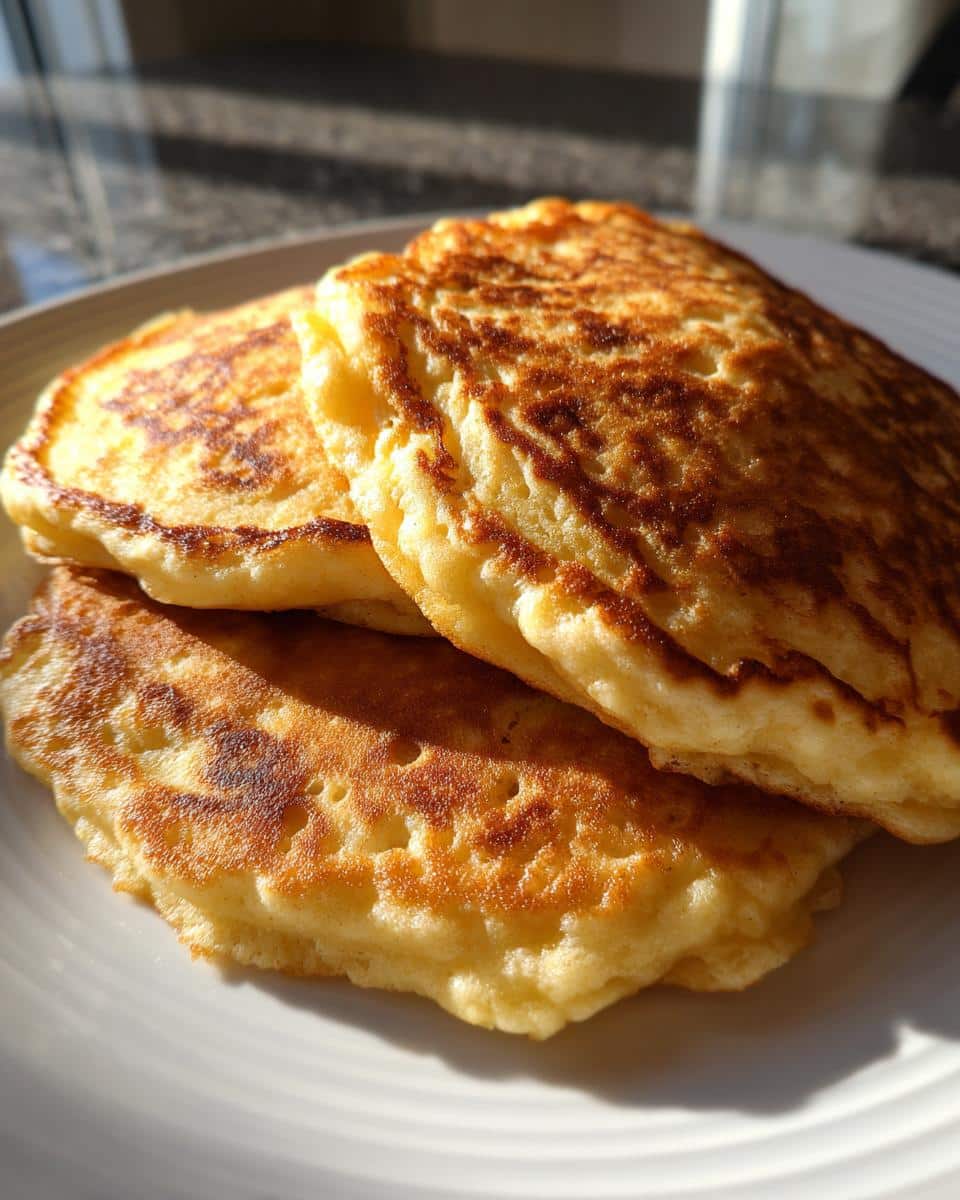 A stack of three golden Homemade Dog Pancakes on a white plate, ready to be served as a tasty treat.