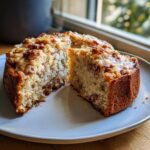 A slice cut from a Peanut Butter Bacon Cake for Dogs, showing the cake's texture and bacon topping.