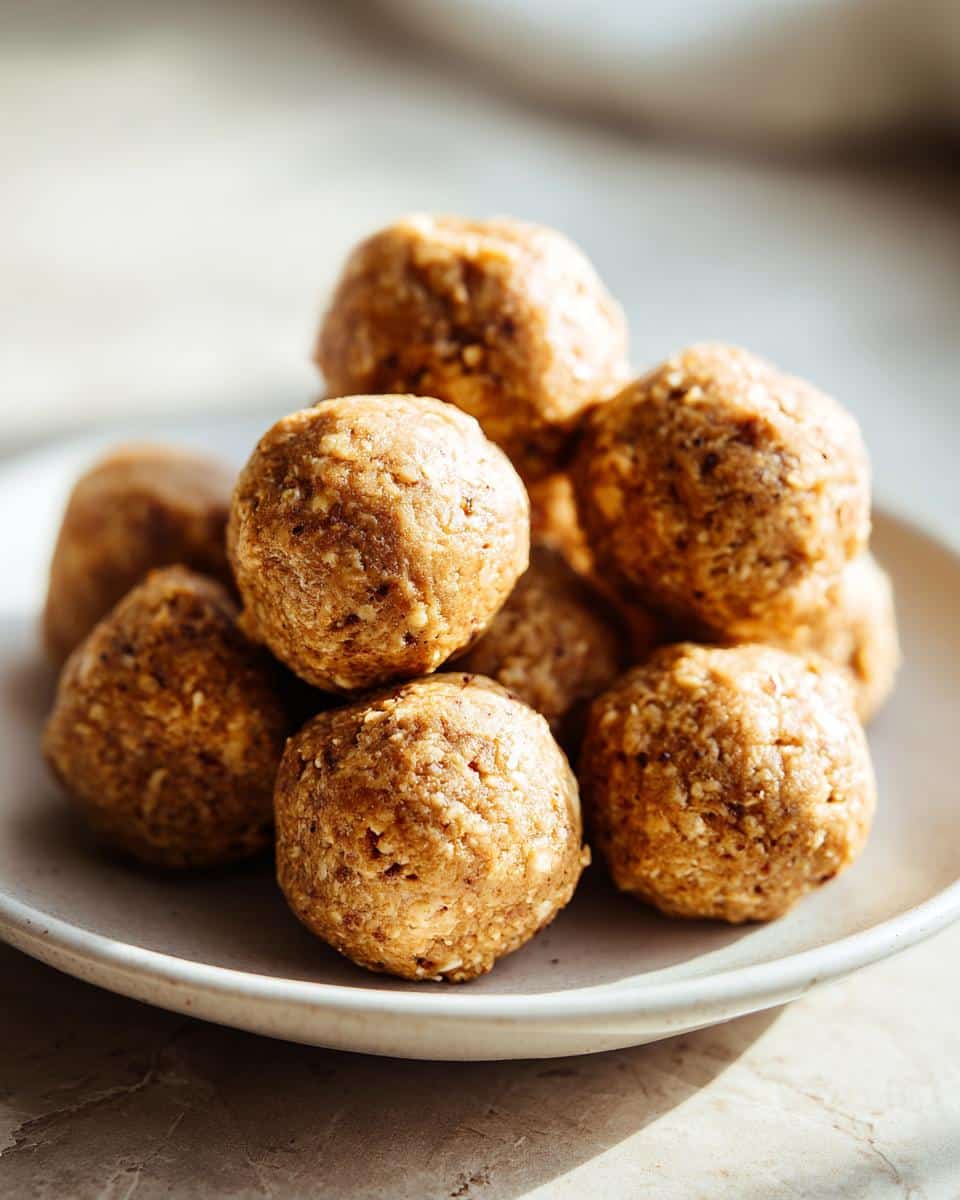 Pile of homemade Peanut Butter Balls for Dogs on a small plate, ready to be served.
