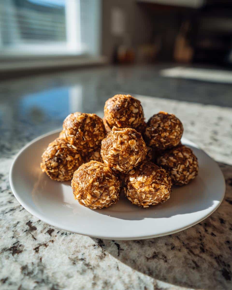A stack of homemade Peanut Butter Balls for Dogs on a white plate, ready to be served as a tasty treat.
