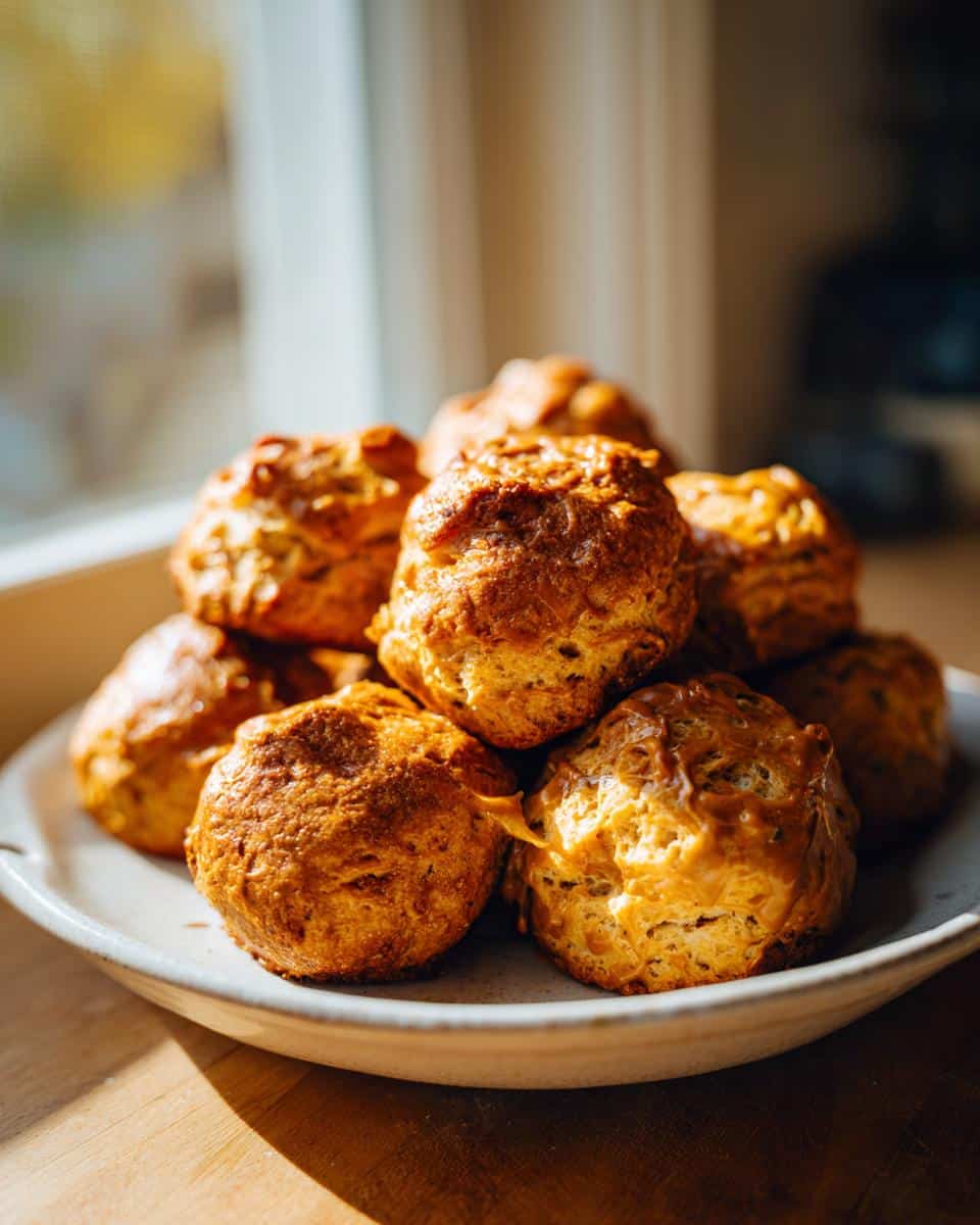 A pile of freshly baked Peanut Butter Chicken Broth Dog Biscuits on a white plate, ready to be served.