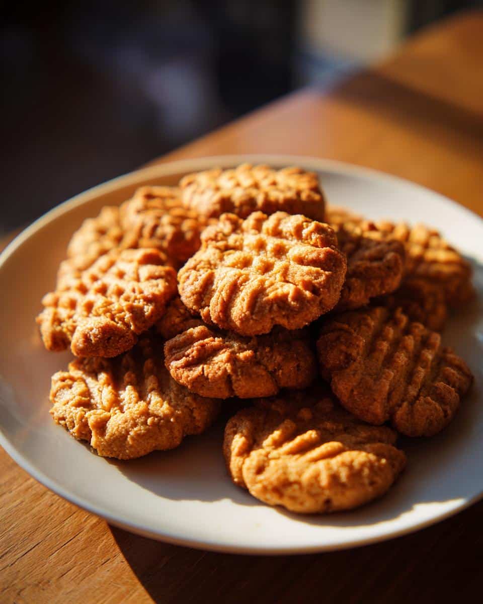 A plate piled high with homemade Peanut Butter Dog Treats, perfect for your furry friend.