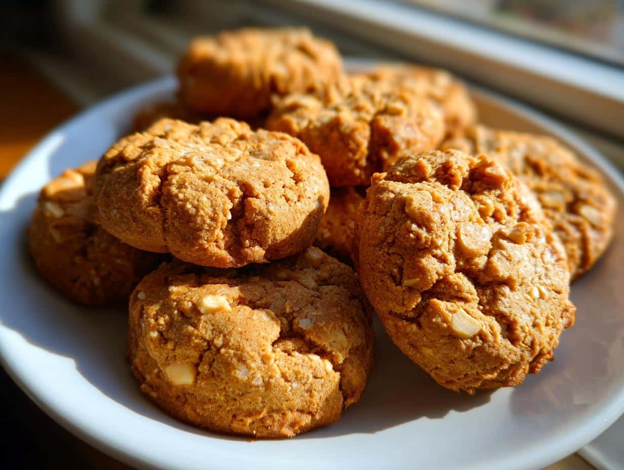 A plate of homemade Peanut Butter Dog Treats, baked to golden perfection and ready to be enjoyed.