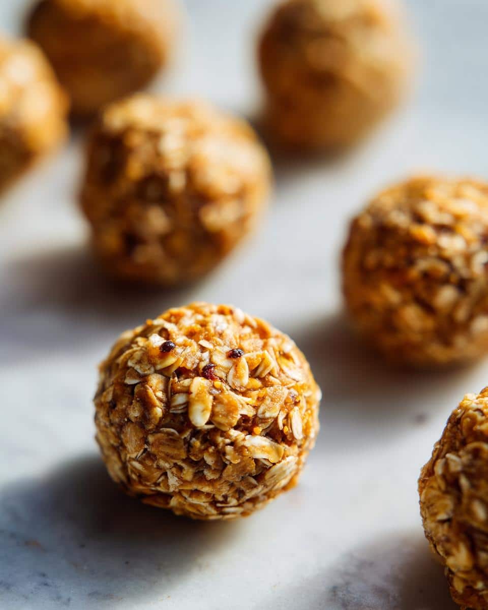 Close-up of Peanut Butter & Oatmeal No Bake Dog Treats, showing texture and ingredients.