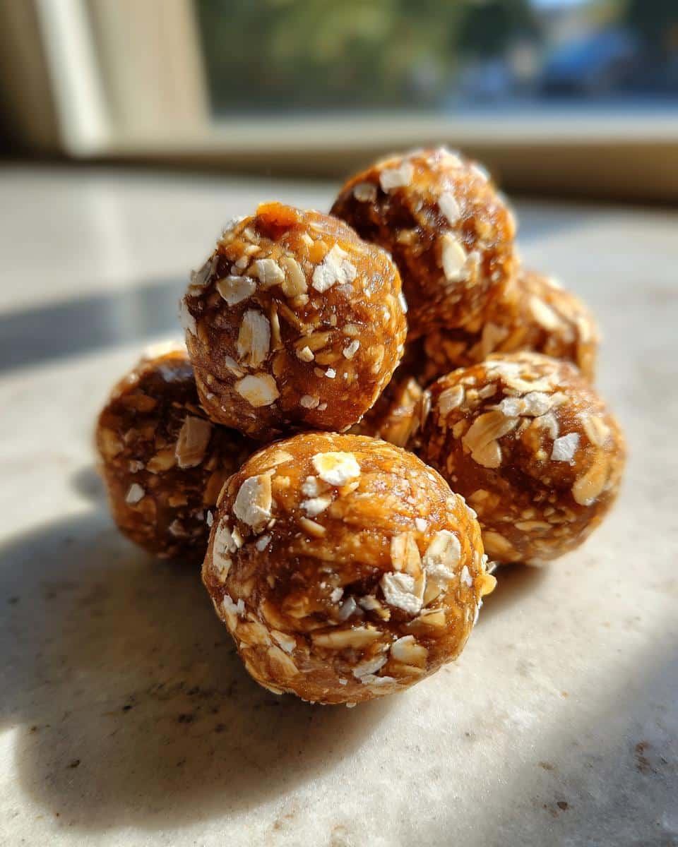 Close-up of Peanut Butter & Oatmeal No Bake Dog Treats, showing texture and ingredients.