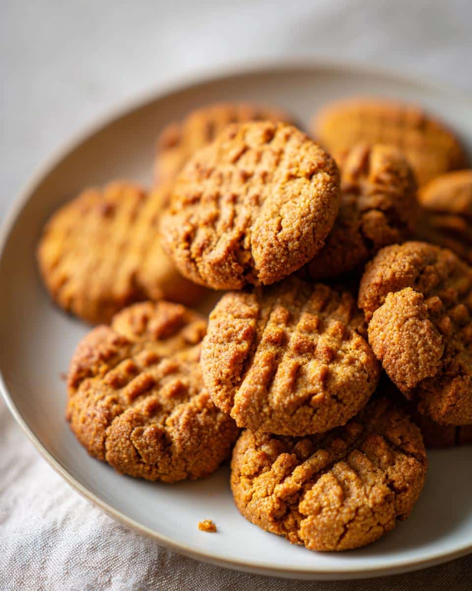 A pile of freshly baked Peanut Butter Pumpkin Baked Dog Treats on a plate, ready to be served.