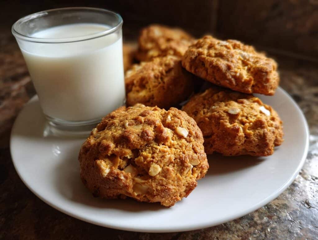 A pile of freshly baked Peanut Butter Yogurt Dog Treats on a white plate, ready to be served.