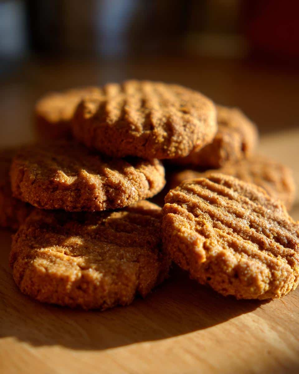 A stack of freshly baked Pumpkin Oatmeal Dog Treats on a wooden surface, ready to be enjoyed.