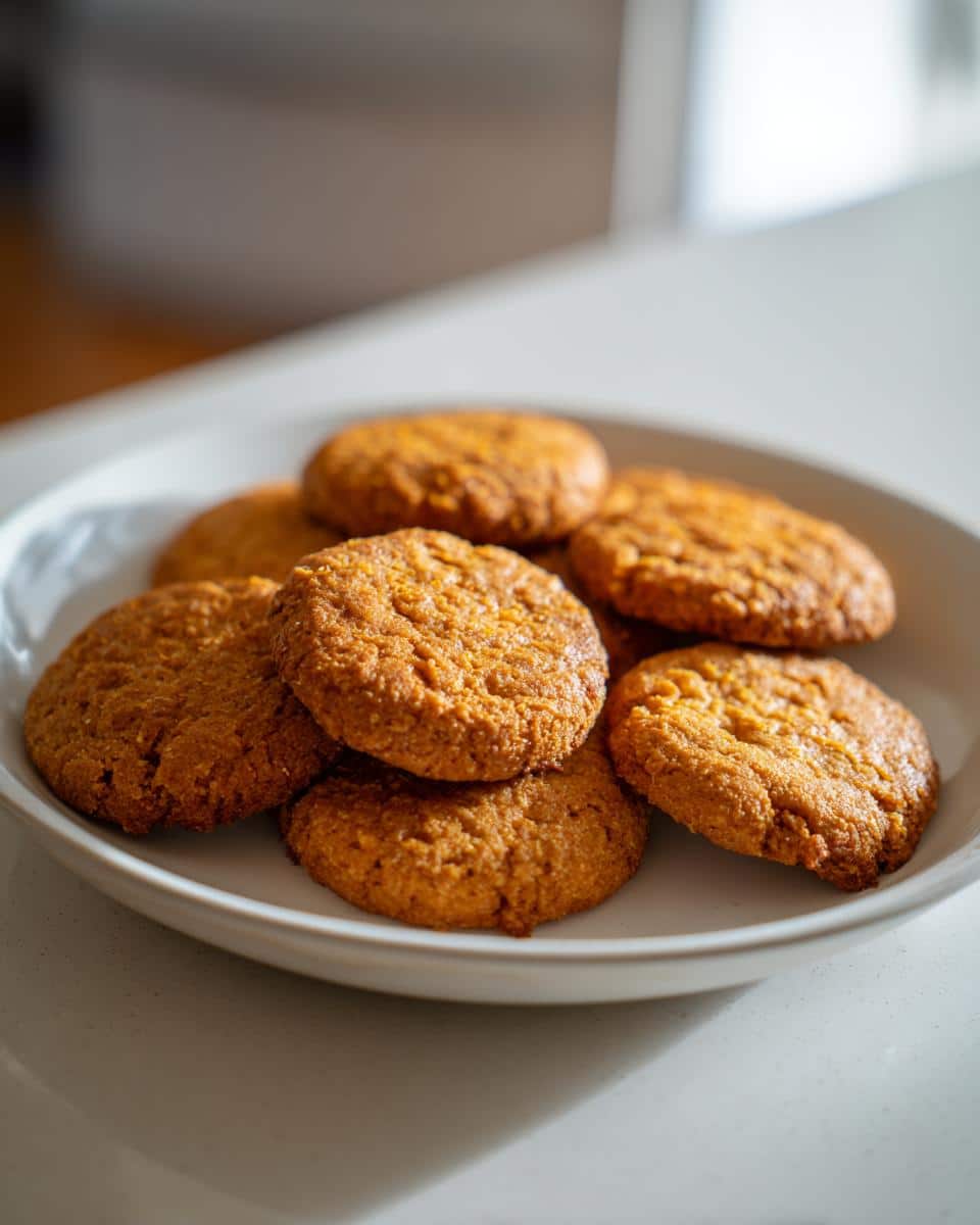 A plate of homemade 3-Ingredient Sweet Potato Dog Cookies, ready to be served to your furry friend.