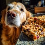 Golden Retriever dog looking longingly at Tuna & Oat Squares. Recipe for Dogs.