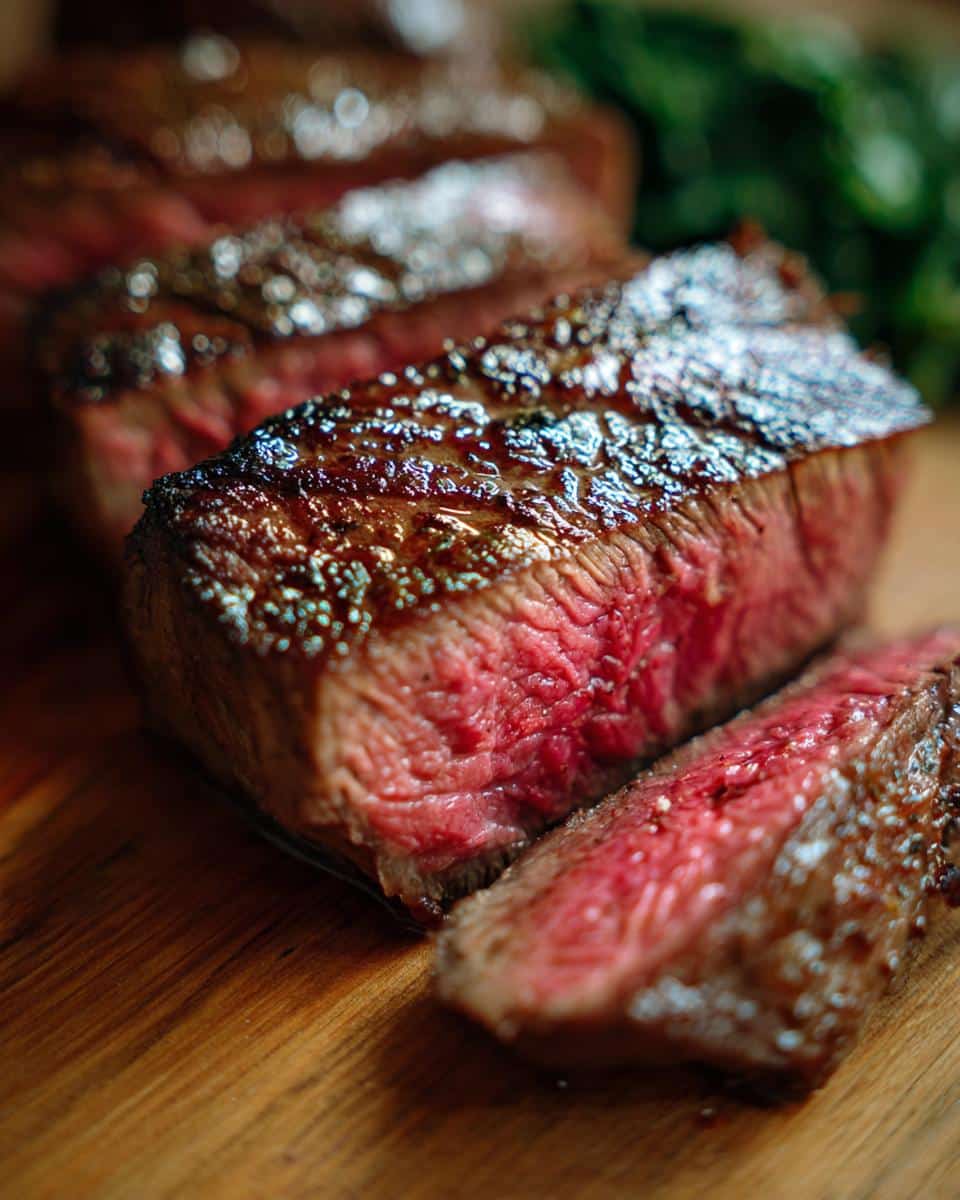 Close-up of sliced beef, a key ingredient in our Beef & Spinach Endurance Dog Recipe.