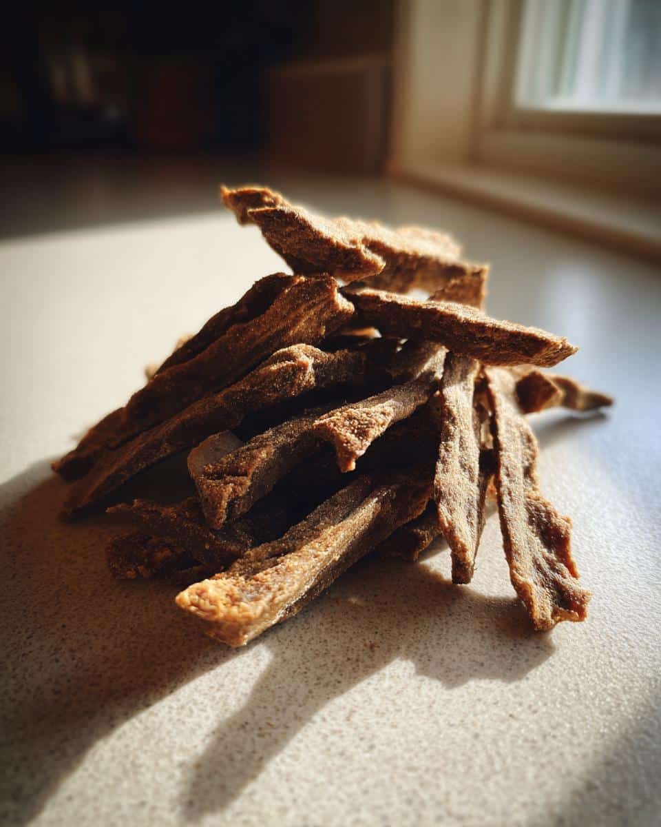 Homemade treats from the Best Vet-Approved Chicken Liver Dog Recipe, piled on a counter in natural sunlight.