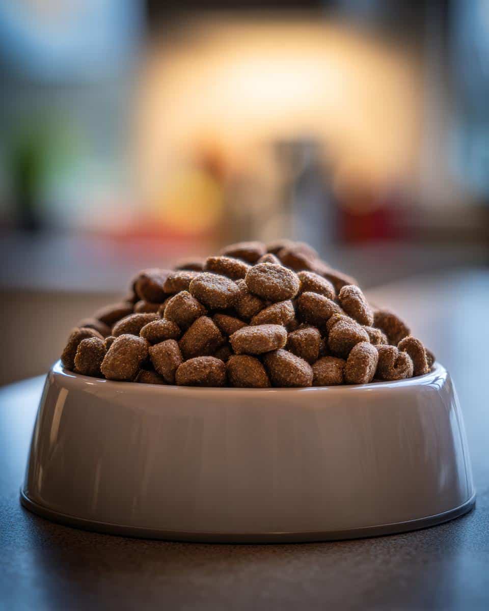 A full bowl of Chicken & Pea Growth Dog Food, ready to nourish your growing puppy.