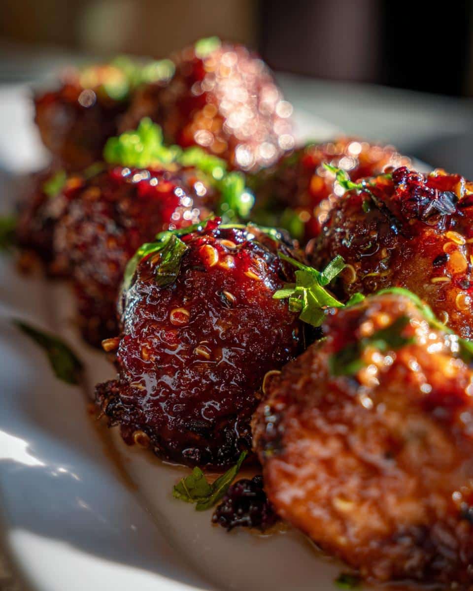 Close-up of 15-Minute Chicken & Quinoa Dog Meal bites, glazed and garnished with fresh herbs, served on a white plate.