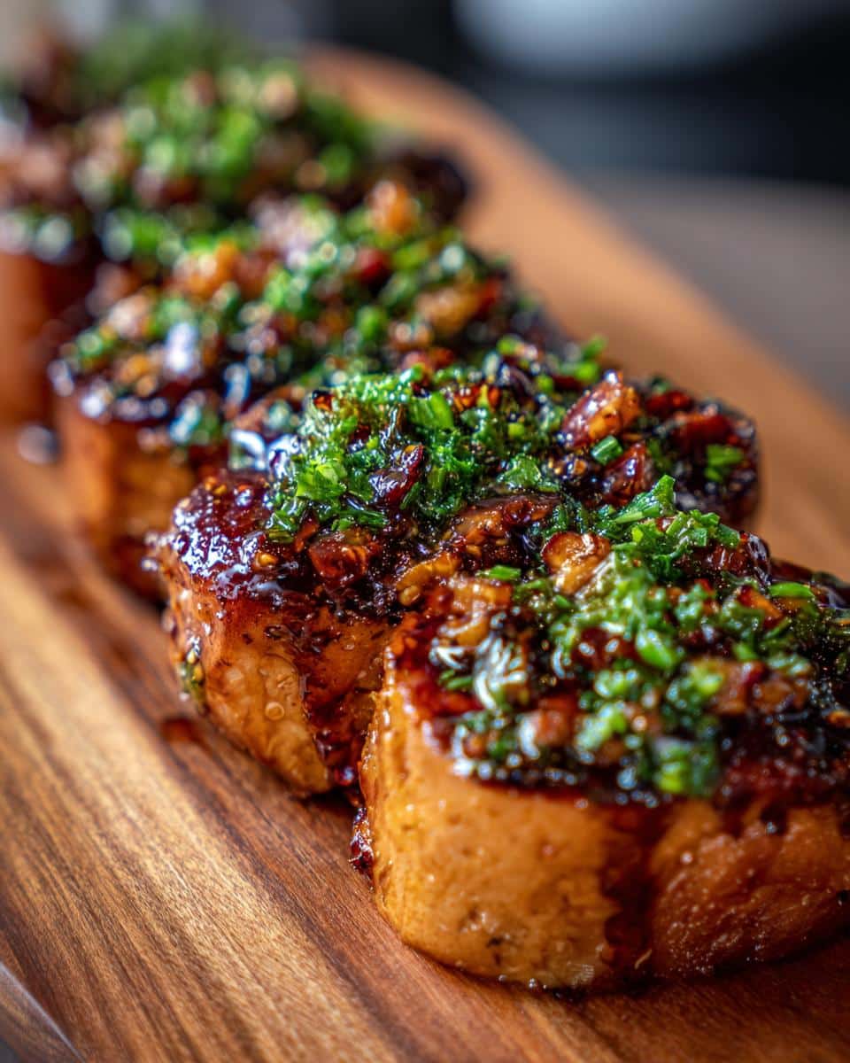 Close-up of a row of 15-Minute Chicken & Quinoa Dog Meal portions topped with fresh herbs on a wooden board.