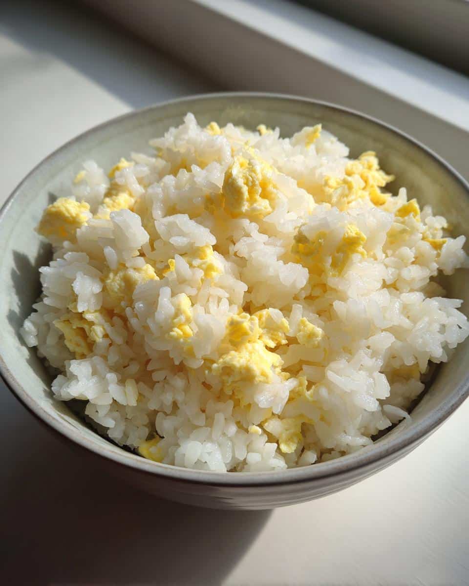 Bowl of Easy Rice & Egg Meal for Tiny Pups. Simple, nutritious food for small dogs.