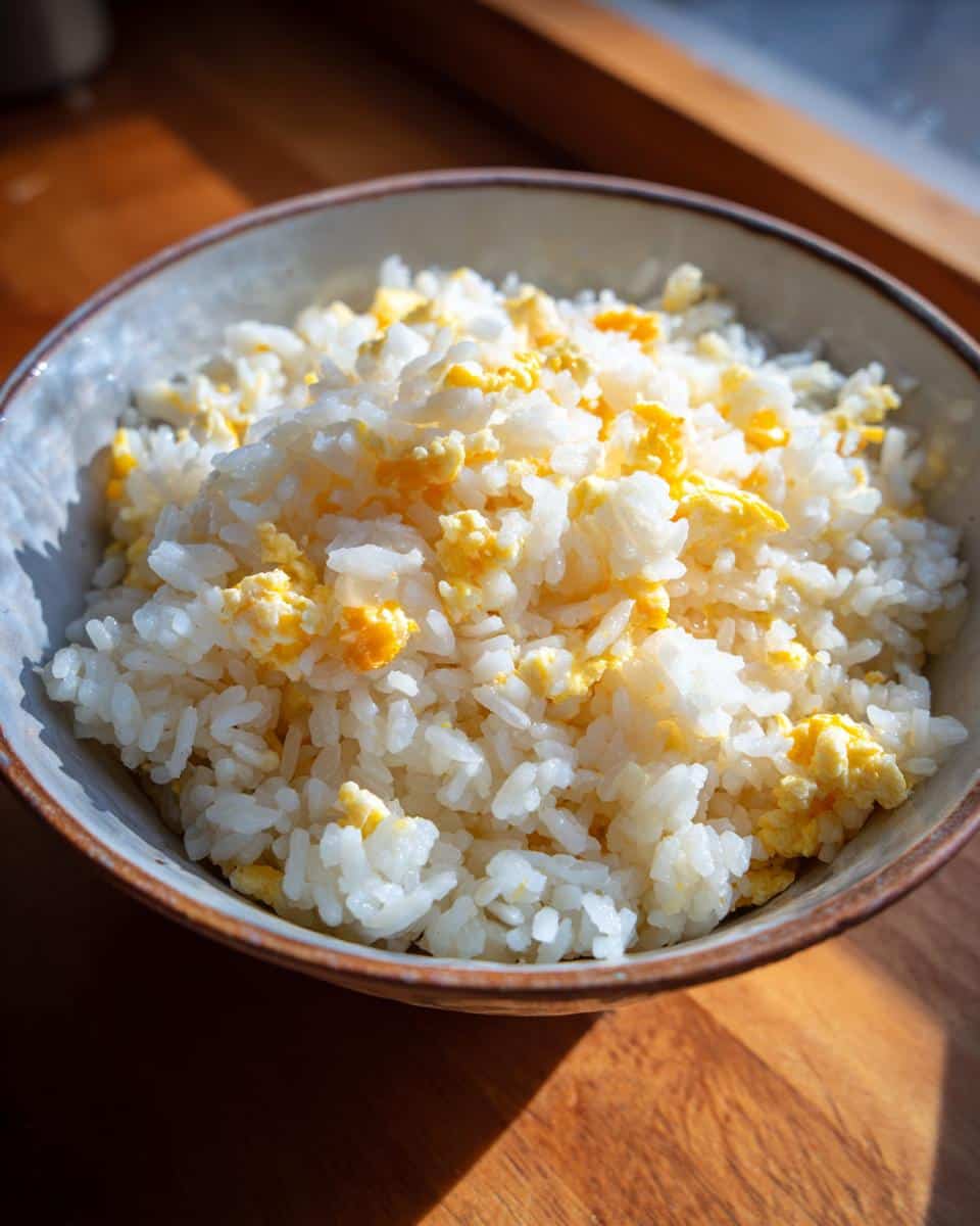 Bowl of Easy Rice & Egg Meal for Tiny Pups. Simple recipe with rice and scrambled eggs, perfect for small dogs.
