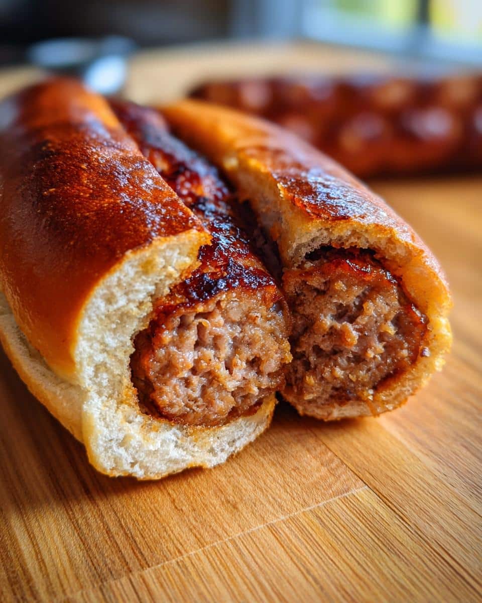 Close-up of a Super Simple Ground Turkey Dog Recipe treat, cut in half, showing the texture of the filling.