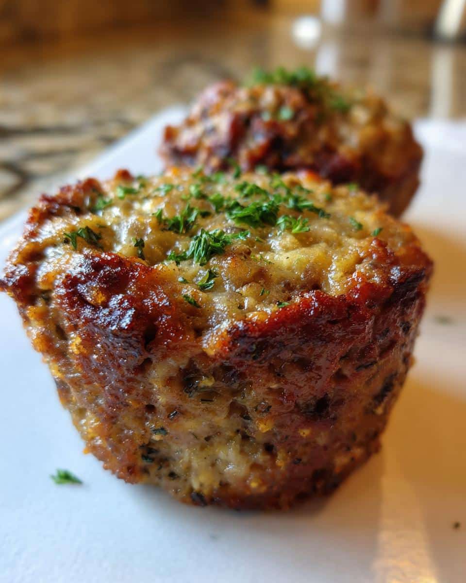 Two mini meatloaf dog food portions for small breeds, garnished with parsley, on a white plate.