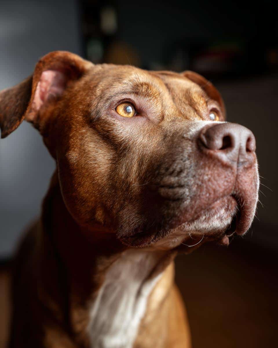 Close-up portrait of a muscular dog, relevant for Chicken & Egg Dog Food for Muscular Dogs.