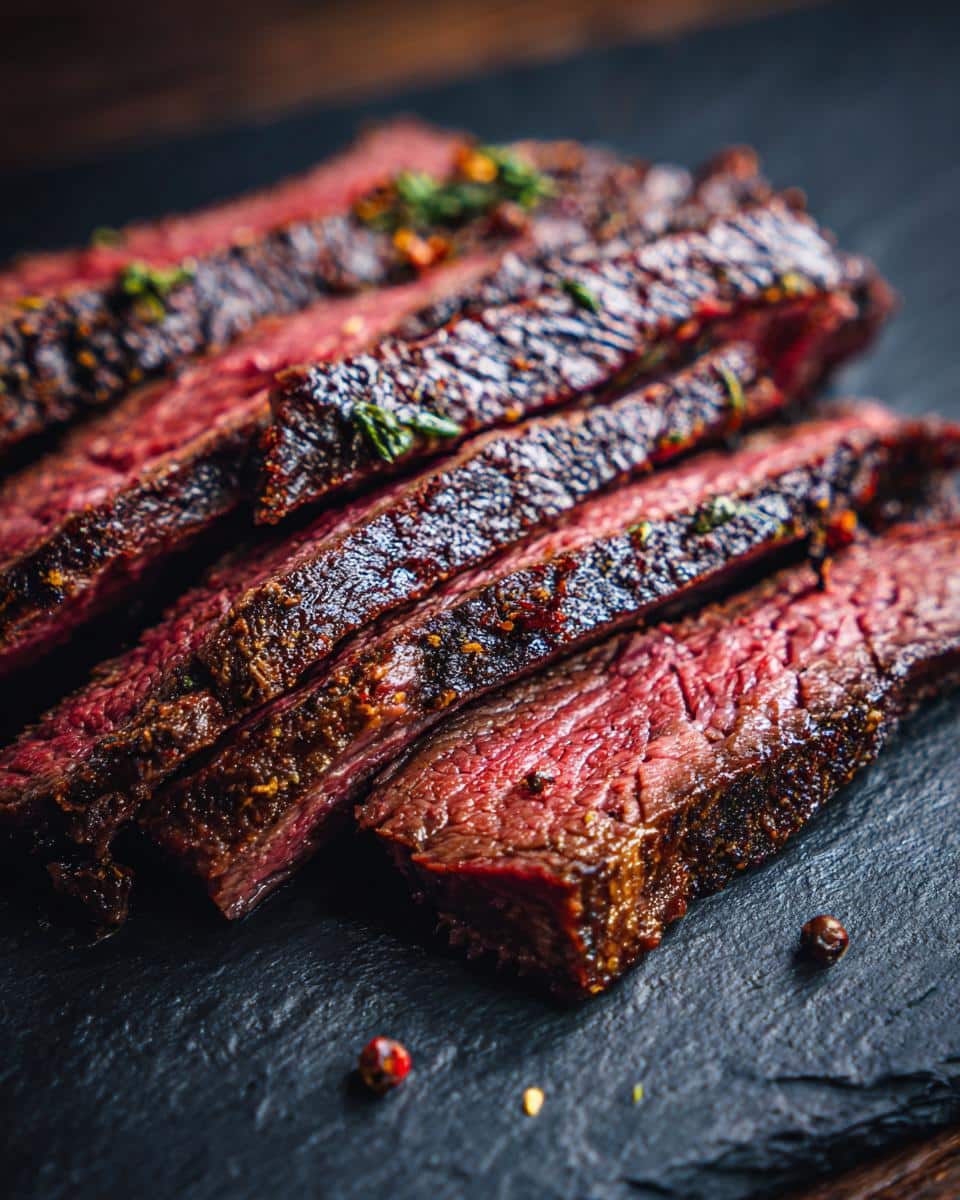 Close-up of sliced raw beef, part of a Raw Beef & Spinach Fresh Dog Meal recipe.