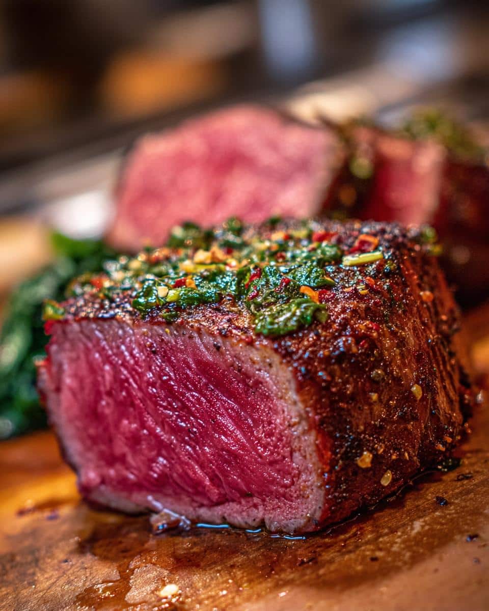 Close-up of Raw Beef & Spinach Fresh Dog Meal, showing the beef's texture and spinach.