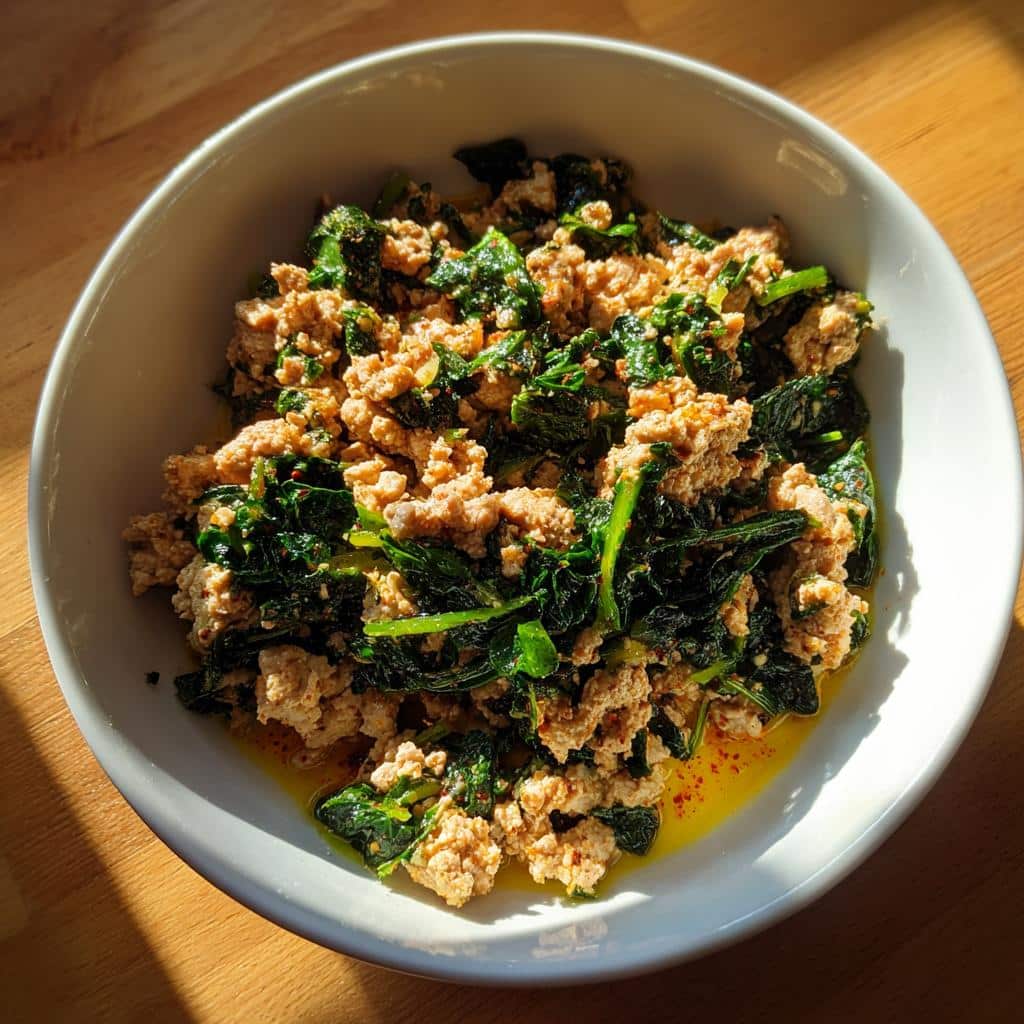 A fresh bowl of Raw Chicken & Spinach Dog Food, ready to serve.