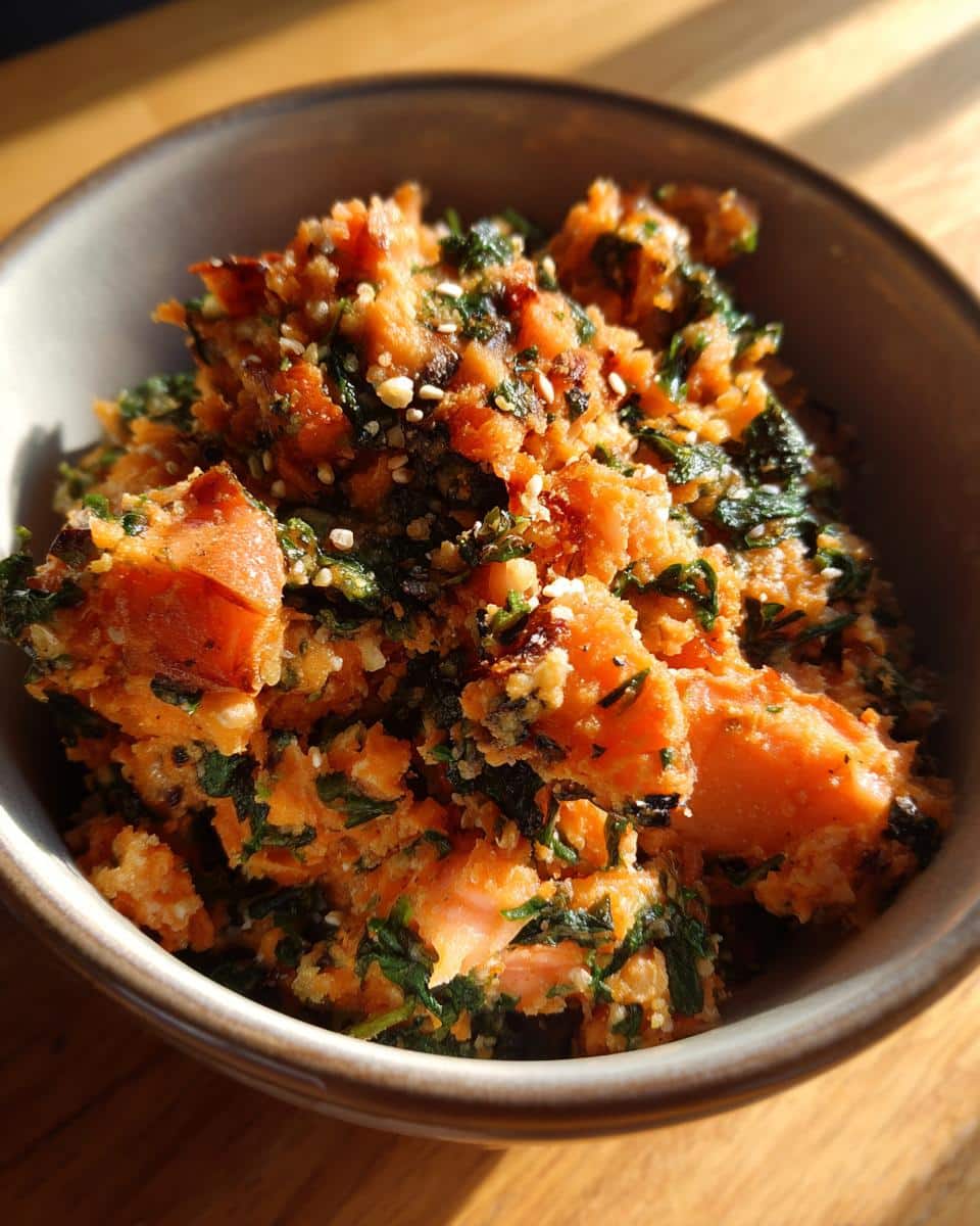 Bowl of Salmon & Spinach Puppy Dog Recipe, featuring salmon, spinach, and other healthy ingredients for a balanced meal.