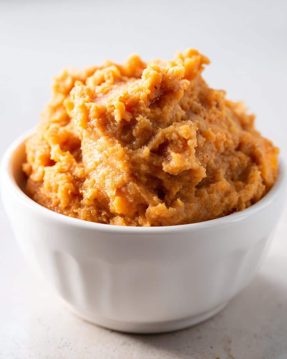 A bowl of soft Chicken Liver & Veggie Puppy Meal, showing a smooth, orange-colored puree.