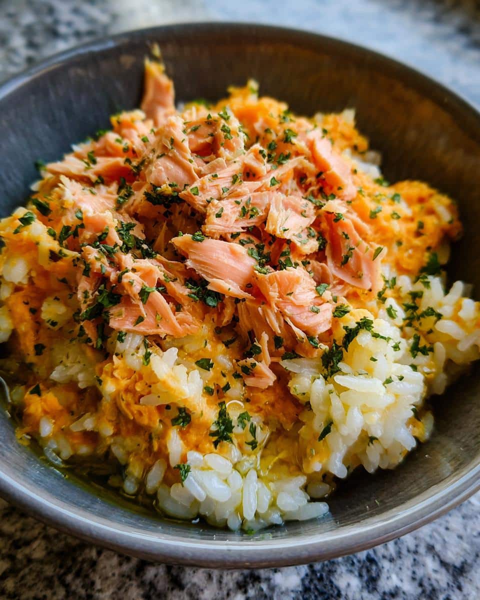 Bowl of Sweet Potato & Salmon Digestive Dog Food, topped with parsley.