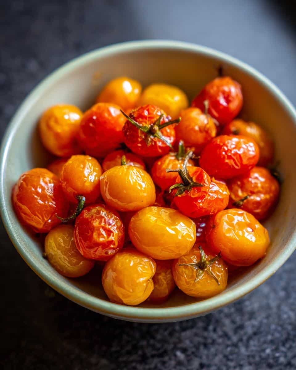 Close-up of a bowl of red and yellow tomatoes, potentially used in Chicken & Egg Dog Food for Muscular Dogs.