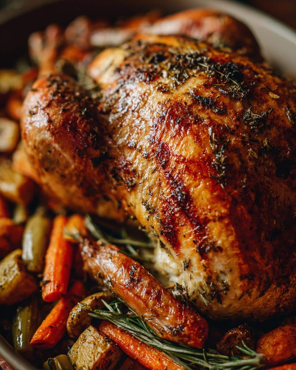 Roasted turkey with carrots, potatoes, and herbs, prepared for a Simple Turkey & Veggie Homemade Dog Dinner.