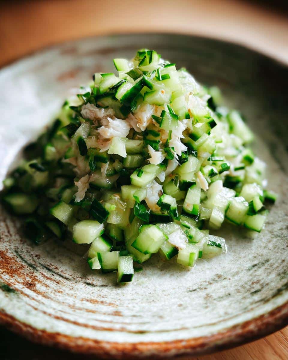 Close-up of diced zucchini and flaked fish, ingredients for a Fish Zucchini Everyday Dog Dish.
