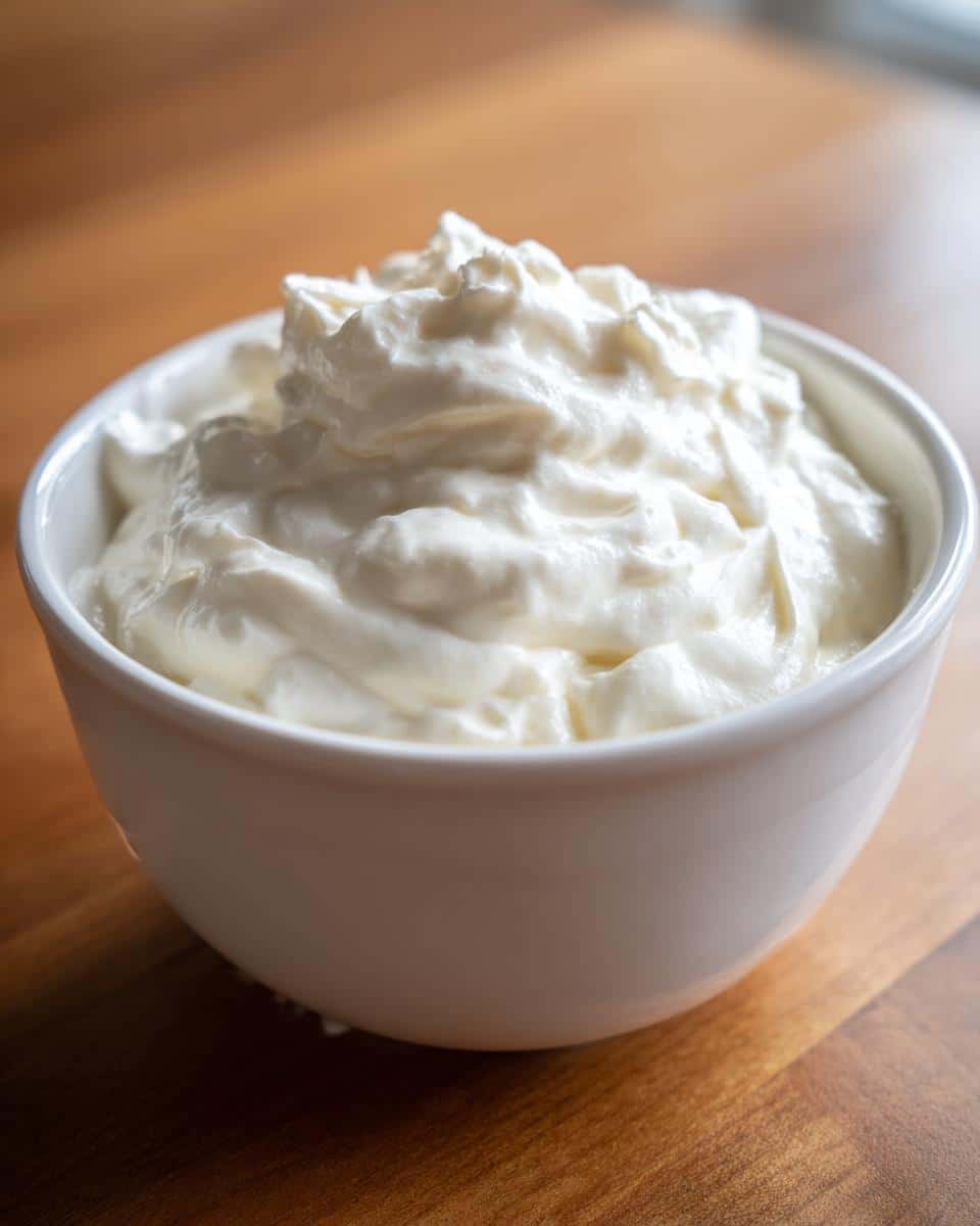 Close-up of thick, creamy, white low-fat yogurt ready for the Low-Fat Yogurt Protein Pup Bowl.