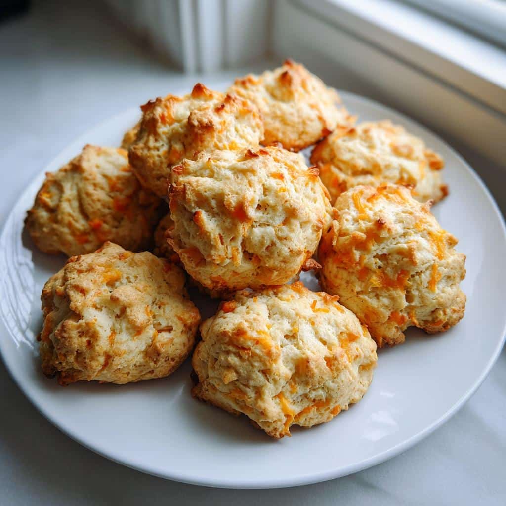 A stack of freshly baked Apple & Cheddar Dog Treats with visible orange cheddar pieces on a white plate.