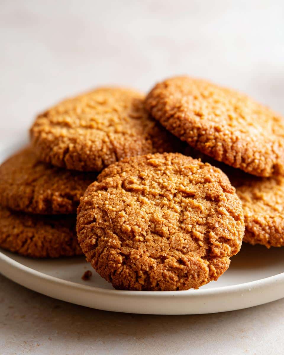 A stack of freshly baked, golden brown DIY natural dog treats on a white plate.