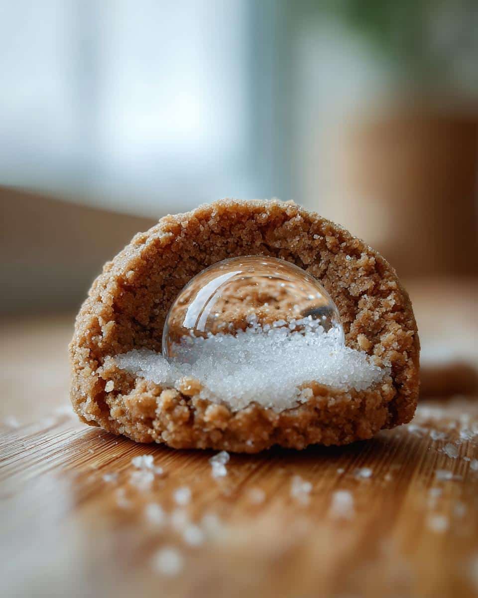 Close-up of a Snow Globe Cookies Dog treats showing the clear edible sphere over white sugar.