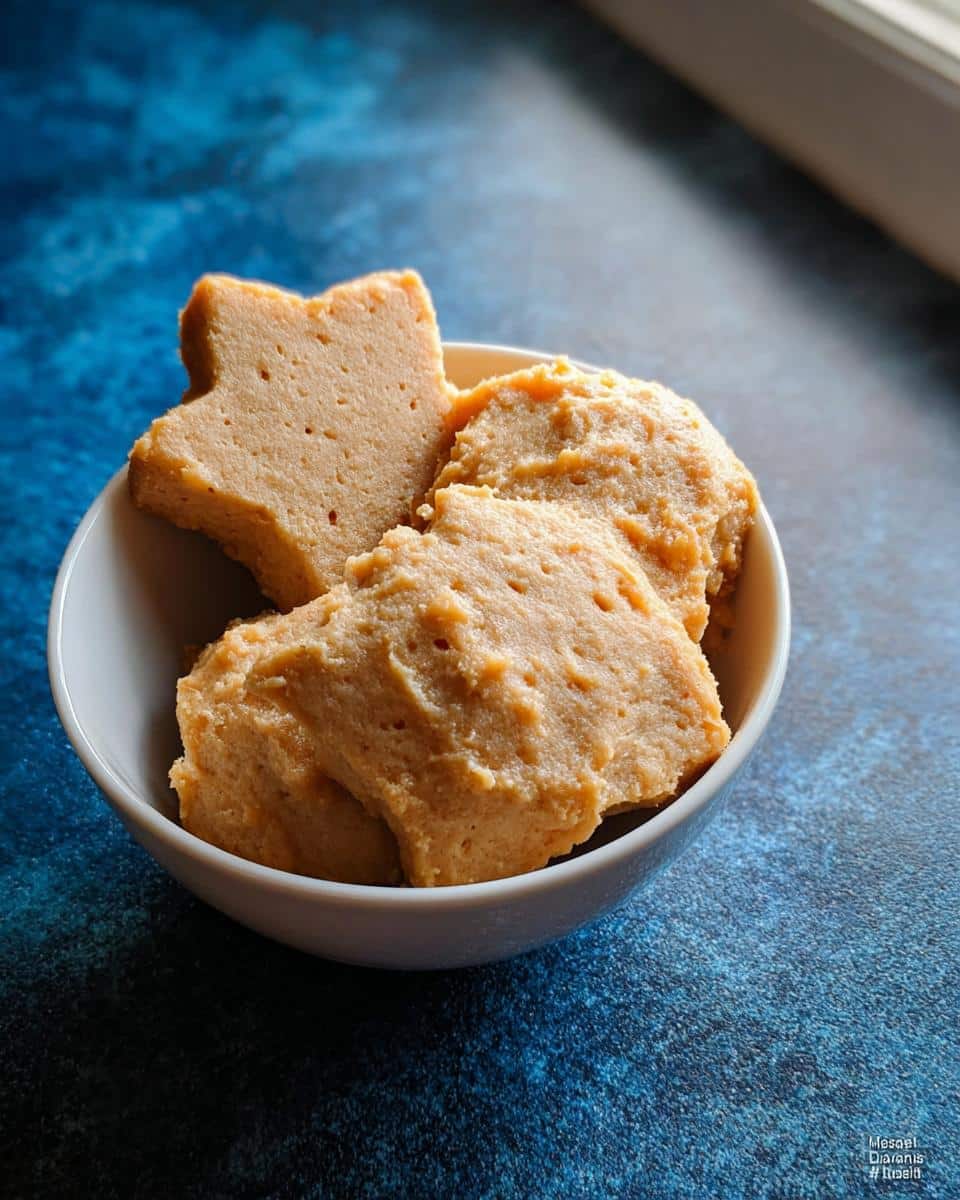 Star-shaped and rounded portions of soft Turkey-Free Soft Beef Pup Meal treats in a small white bowl.