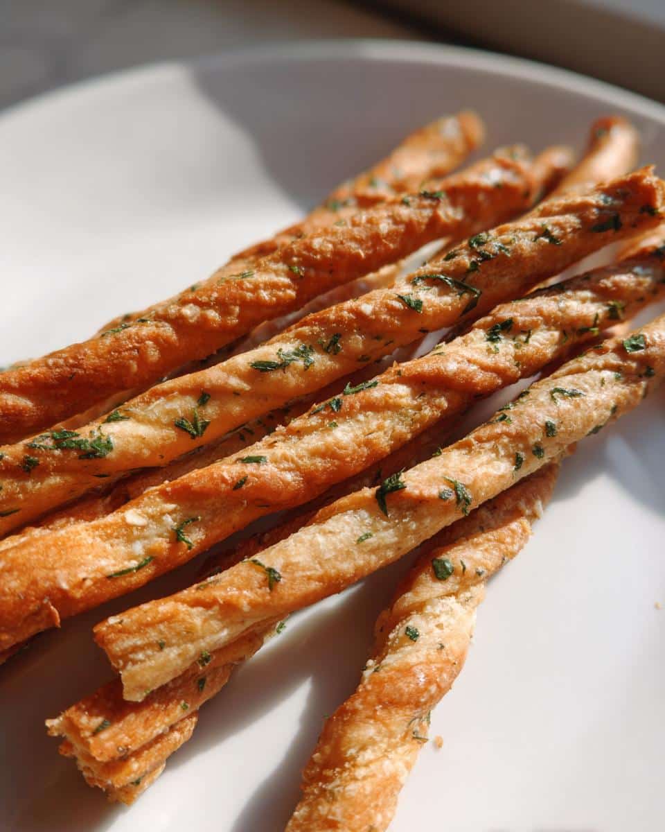 Close-up of several golden-brown, twisted Apple parsley dental fresh dog sticks sprinkled with green herbs on a white surface.