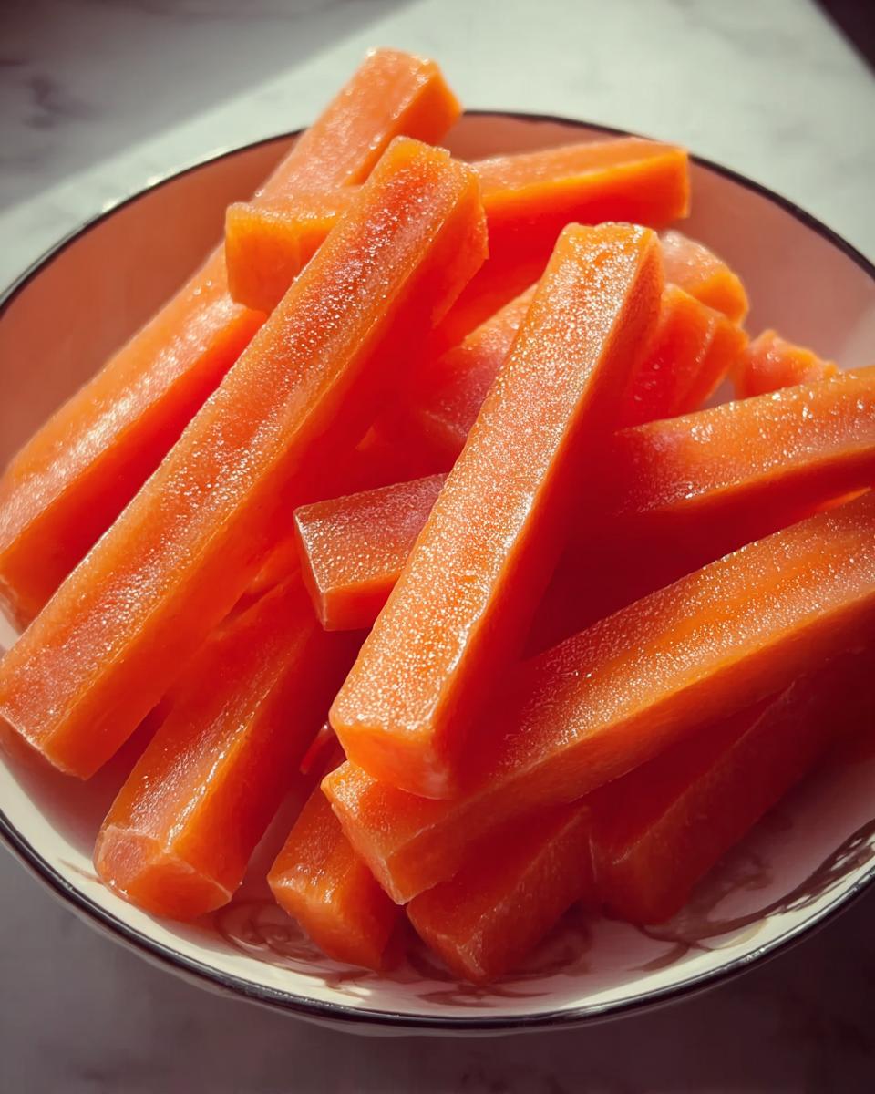 Close-up of bright orange, rectangular frozen treats made from Pups with Carrot Bone Broth.